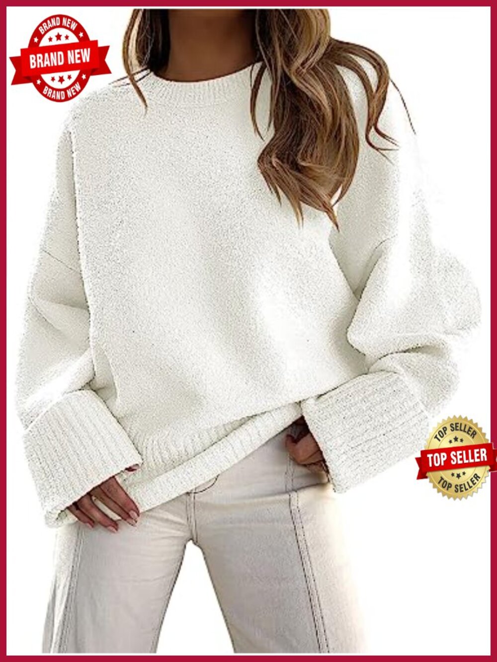 Oversized Cozy Knit Crew Neck Pullover Sweater Fuzzy Soft